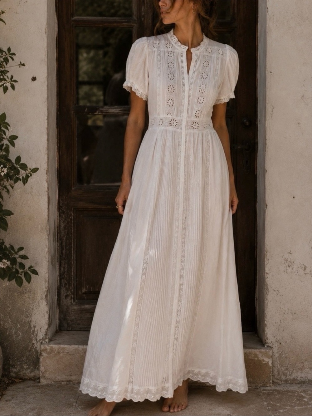House of Harlow 1960 White Eyelet Lace Maxi Dress